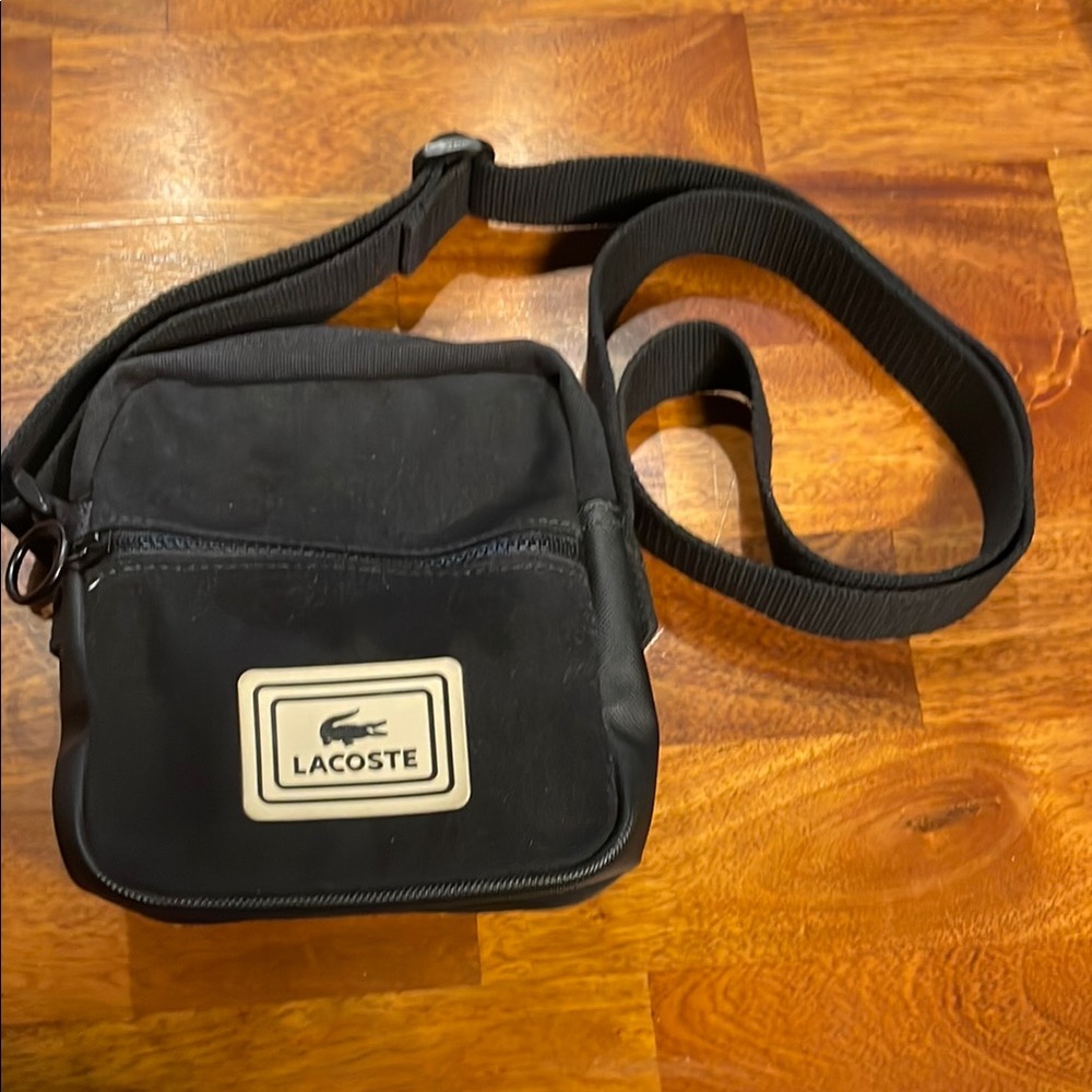 Lacoste Black Canvas Crossbody Bag with Cream Logo VGUC
